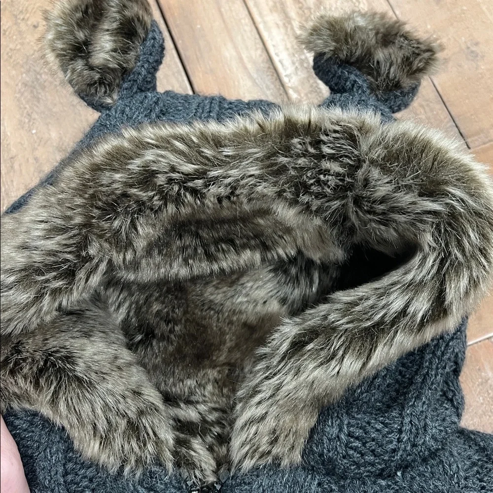 Restoration hardware charcoal knit faux fur bunting bag snowsuit 0-3 months